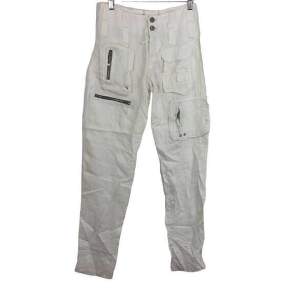 Johnny Was Pete & Greta Womens Tyla Multi Zipper Cargo Pants Off White Size 2 - Picture 1 of 7